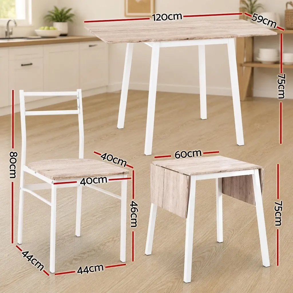 Dining Set Foldable Natural Wood-Look White Metal 5 Piece Compact Kitchen Furniture