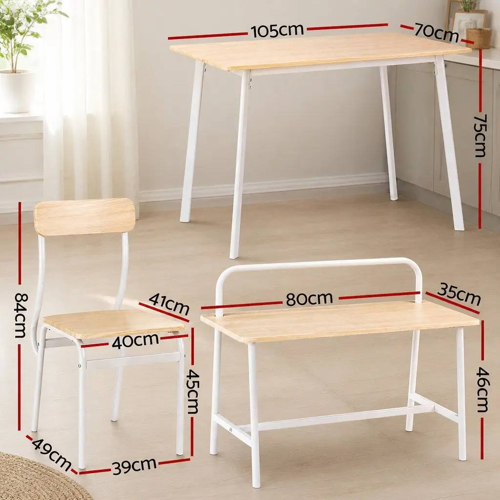 Dining Table and Chairs Set of 4 with Bench Kitchen Furniture Natural Wood
