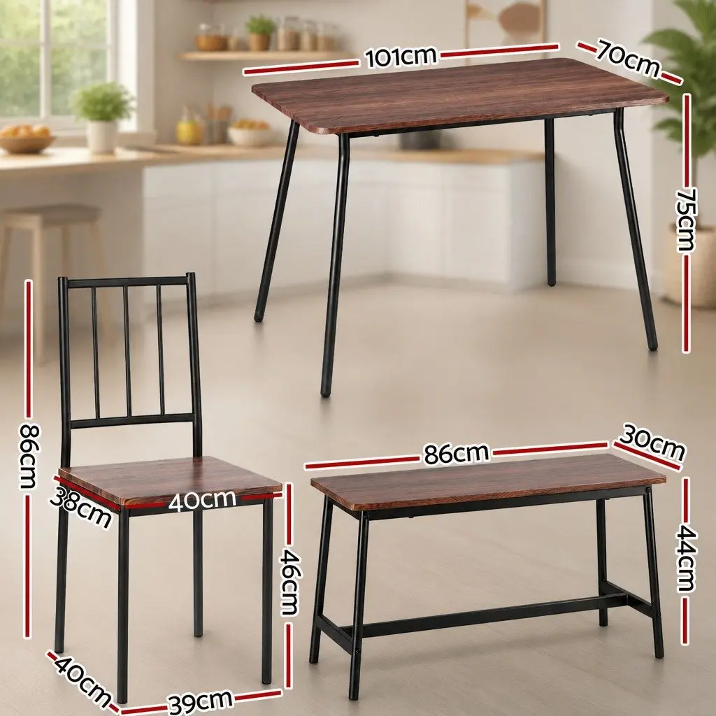 Dining Table and Chairs Set Rustic Brown Black 4 Piece MDF Powder-coated Metal