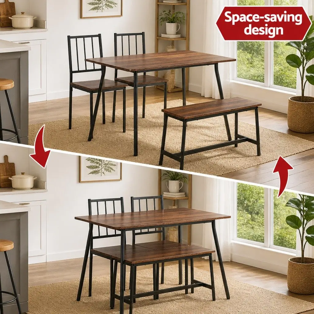Dining Table and Chairs Set Rustic Brown Black 4 Piece MDF Powder-coated Metal