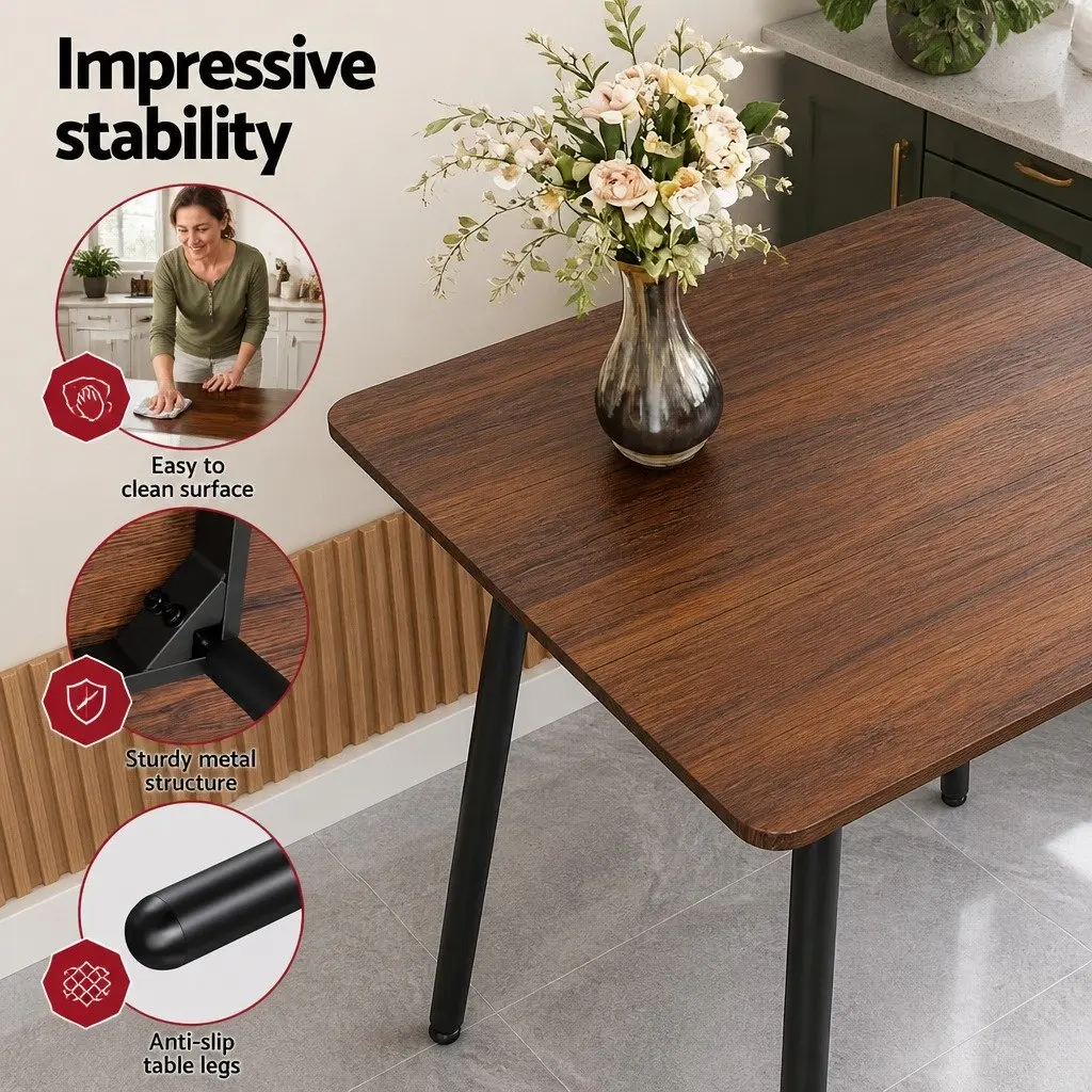 Dining Table and Chairs Set Rustic Brown Black 4 Piece MDF Powder-coated Metal