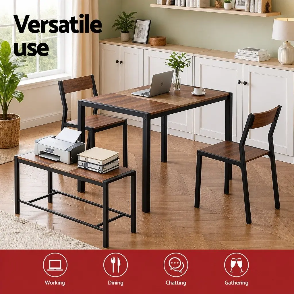Dining Set Rustic Brown Beige Black 4 Piece MDF Powder-coated Metal