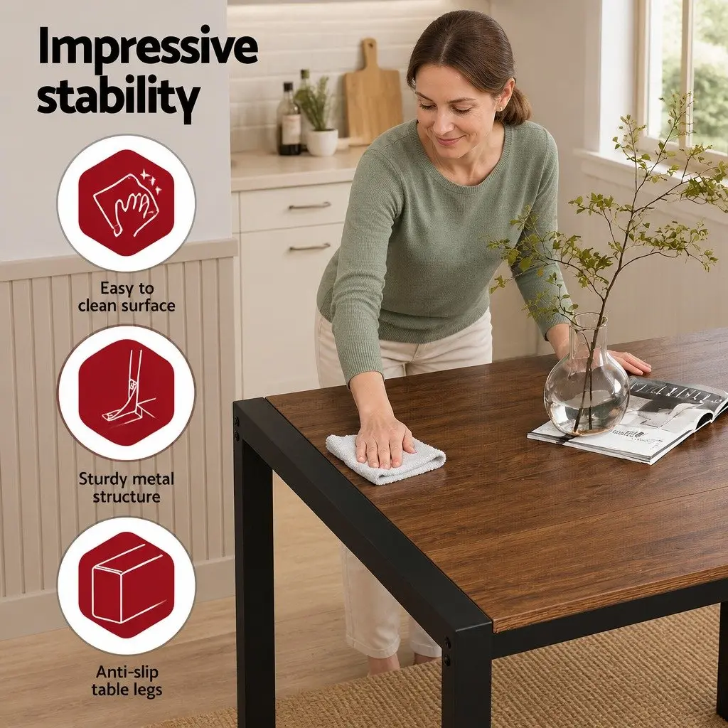 Dining Set Rustic Brown Beige Black 4 Piece MDF Powder-coated Metal