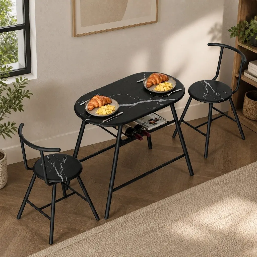 3PC Bistro Dining Set with Black Marble Top