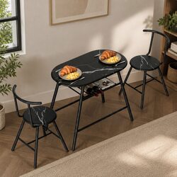 Cozy 3PC Bistro Dining Set with Black Marble Top