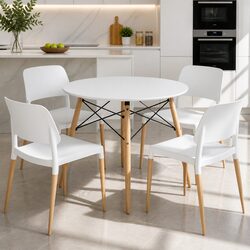 Round White Dining Table and 4 Chairs Set