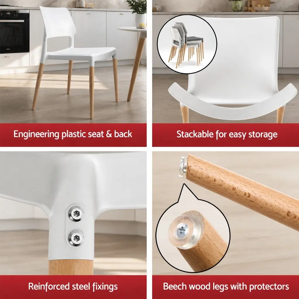 Dining Set Round White 100cm MDF Beech Wood