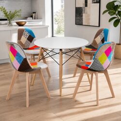 Round Dining Table with 4 Chairs Set 100cm MDF Top