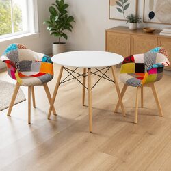 Dining Table and 2 Chairs Set 90cm Round Table Retro Kitchen Cafe Furniture