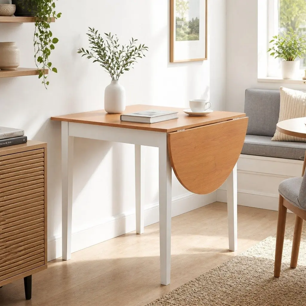 Drop-Leaf Dining Set 5 Pieces Pine and White 75-110cm Kitchen Space Saving with Stackable Chairs