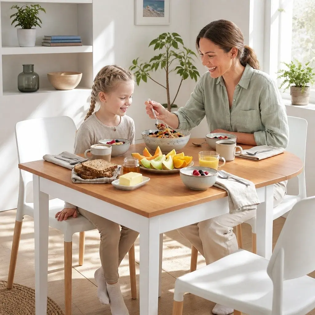 Drop-Leaf Dining Set 5 Pieces Pine and White 75-110cm Kitchen Space Saving with Stackable Chairs