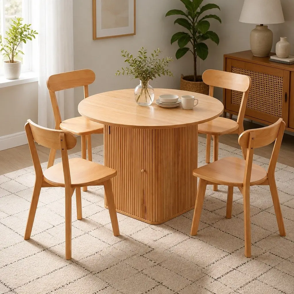 4-Seater Dining Set Square 100cm Pine Wood Kitchen Furniture