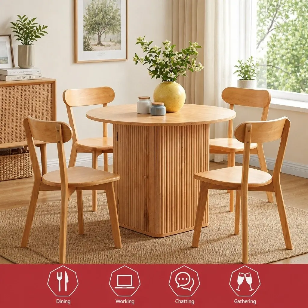 4-Seater Dining Set Square 100cm Pine Wood Kitchen Furniture