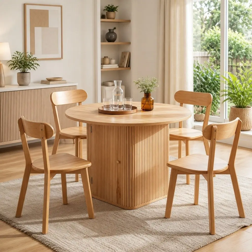 4-Seater Dining Set Square 100cm Pine Wood Kitchen Furniture