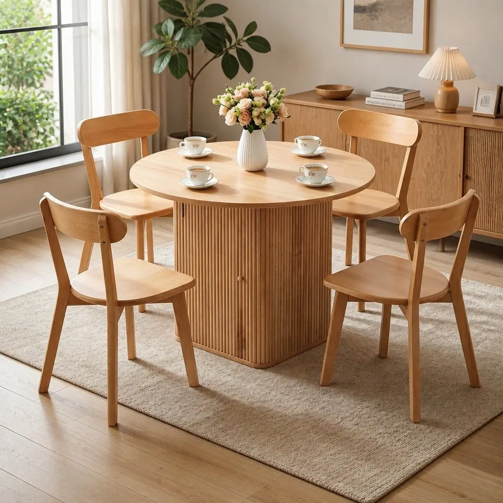 4-Seater Dining Set Square 100cm Pine Wood Kitchen Furniture