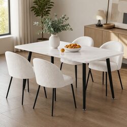 5-Piece White Marble Effect Dining Set with Chairs