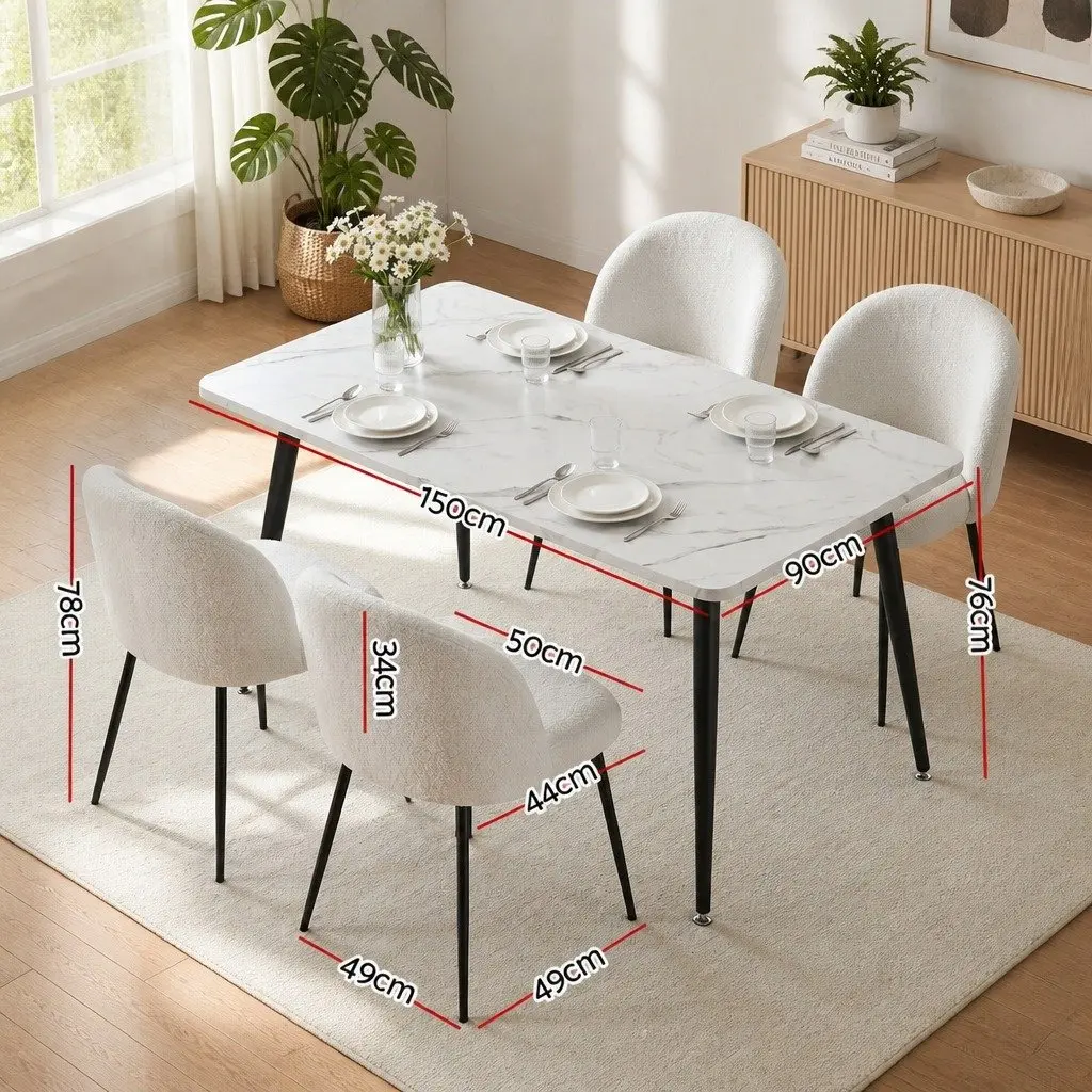 5-Piece White Marble Effect Dining Set with Chairs