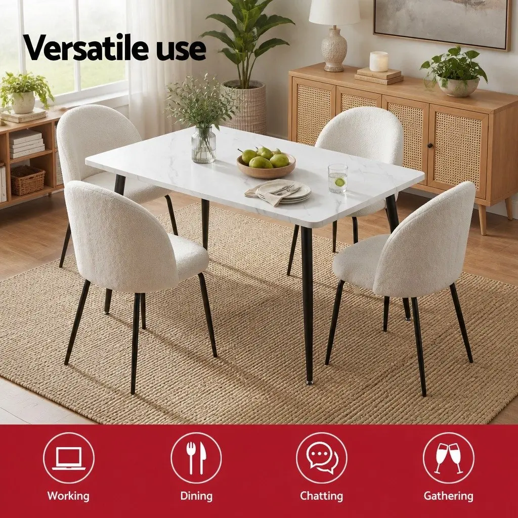 5-Piece White Marble Effect Dining Set with Chairs