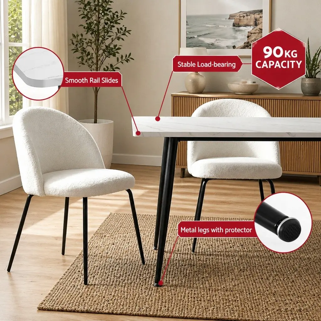 5-Piece White Marble Effect Dining Set with Chairs