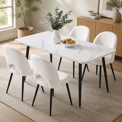 5-Piece Marble Effect Dining Table and Chairs Set