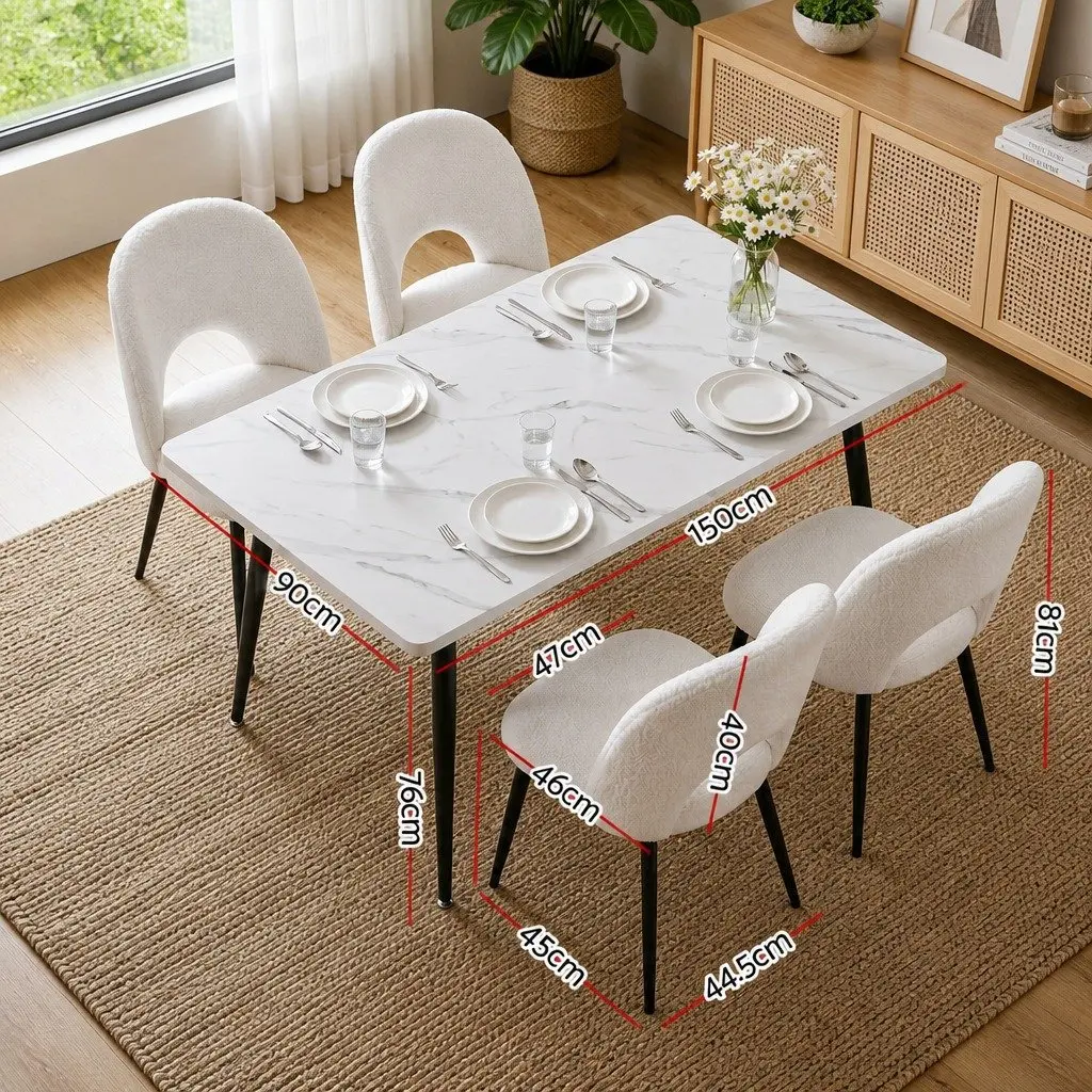 Dining Set Marble Effect White Grey 5 Piece Kitchen Furniture MDF Steel
