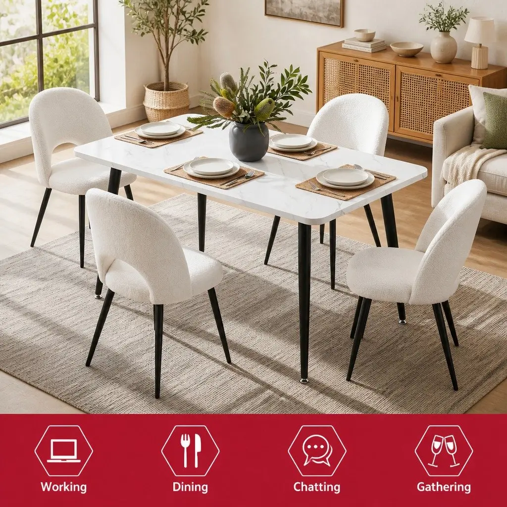 Dining Set Marble Effect White Grey 5 Piece Kitchen Furniture MDF Steel