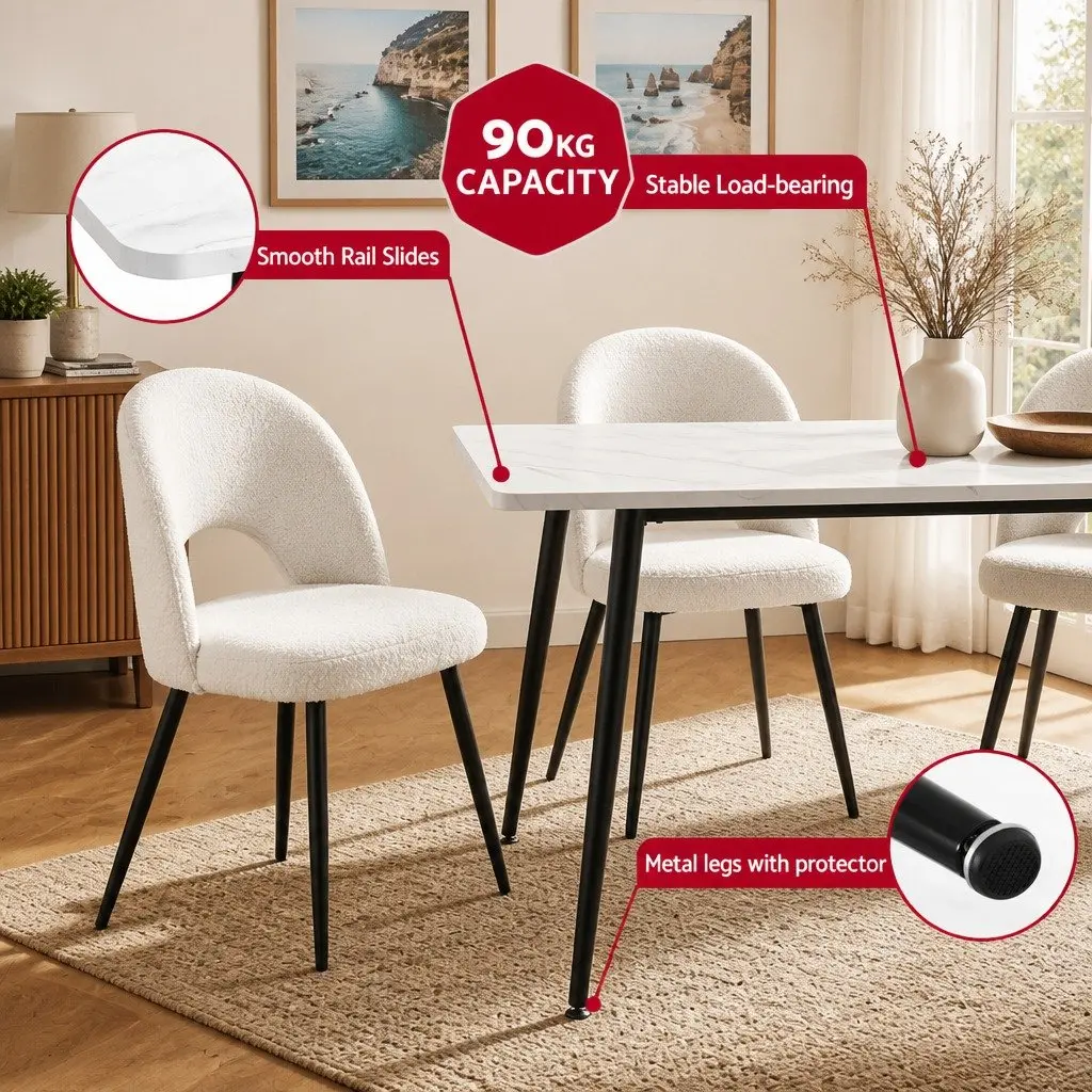 Dining Set Marble Effect White Grey 5 Piece Kitchen Furniture MDF Steel