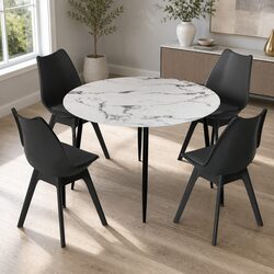 Round Marble Dining Table and 4 Chairs Set