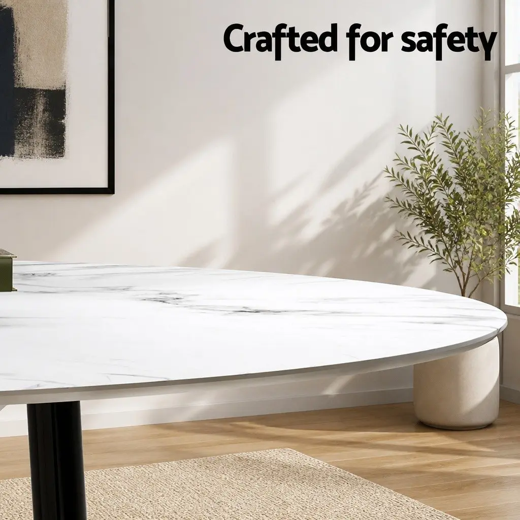 Dining Set Round Marble Industrial Style 110cm Particle Board Metal 4 Chairs PU Leather
