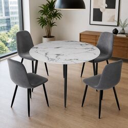 Round Marble Grey Dining Table with 4 Chairs Set