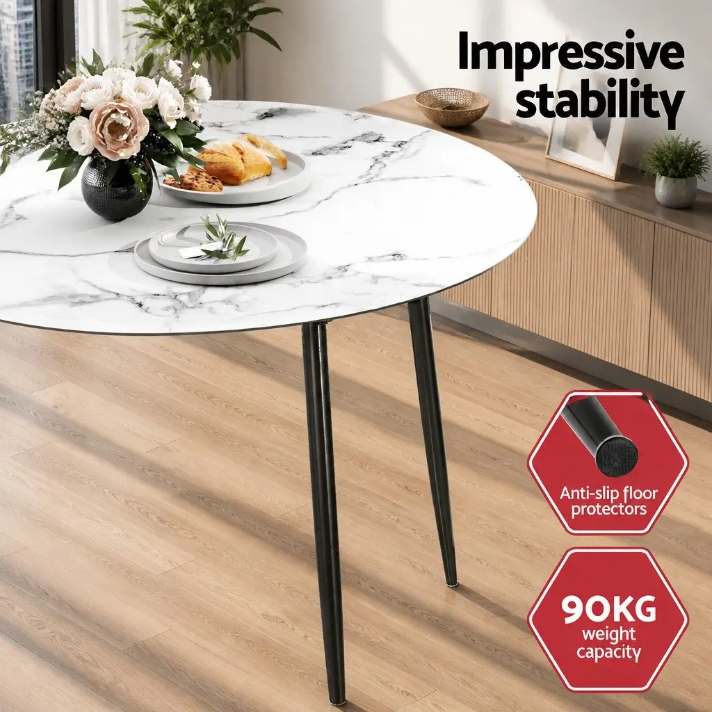 Round Marble Grey Dining Table with 4 Chairs Set