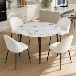 White Round Marble Dining Table with 4 Chairs Set