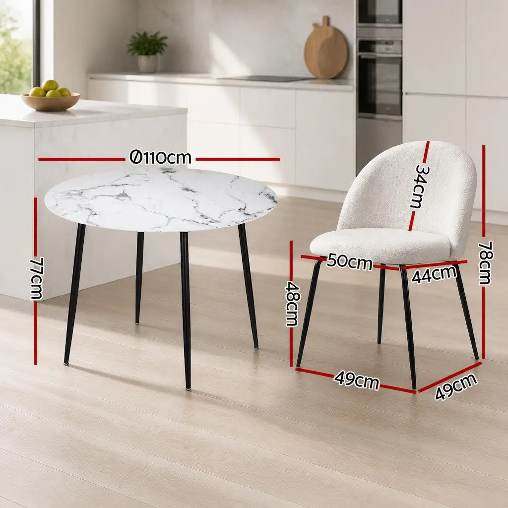 Dining Set Round Marble White Modern 4 Piece Kitchen Furniture