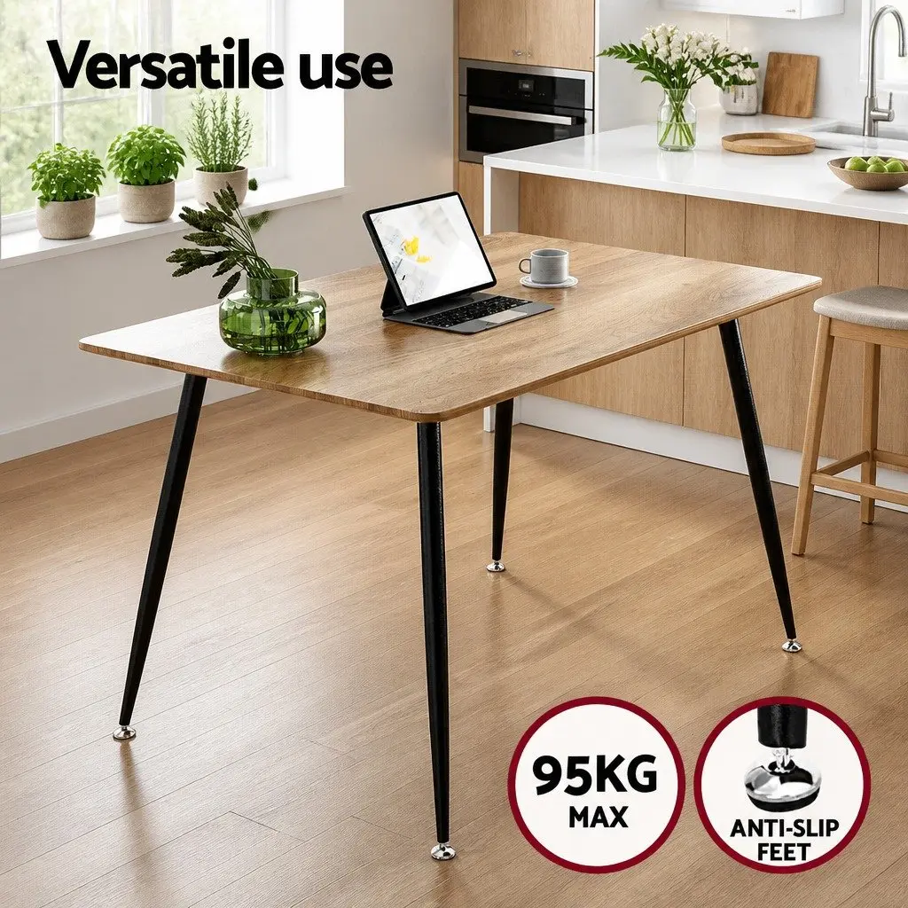 Dining Set Industrial Style Rectangle Wood Grain Table with Metal Legs and 4 Cushioned Chairs