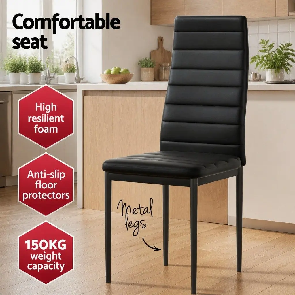 Dining Set Industrial Style Rectangle Wood Grain Table with Metal Legs and 4 Cushioned Chairs