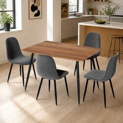 Industrial Dining Table with 4 Upholstered Chairs Set