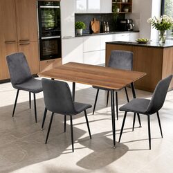 Elegant Grey Velvet Dining Table with 4 Chairs