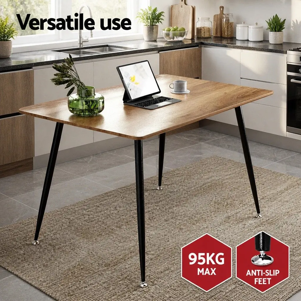 Dining Set Industrial Style Grey Velvet Chairs 4 Piece Wood Grain Table
