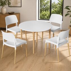 Round White Dining Table with 4 Chairs for Comfort
