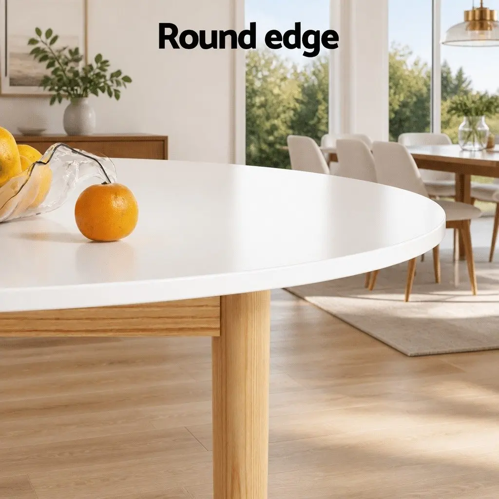 Dining Set White Round Table and 4 Chairs MDF and Beech Wood
