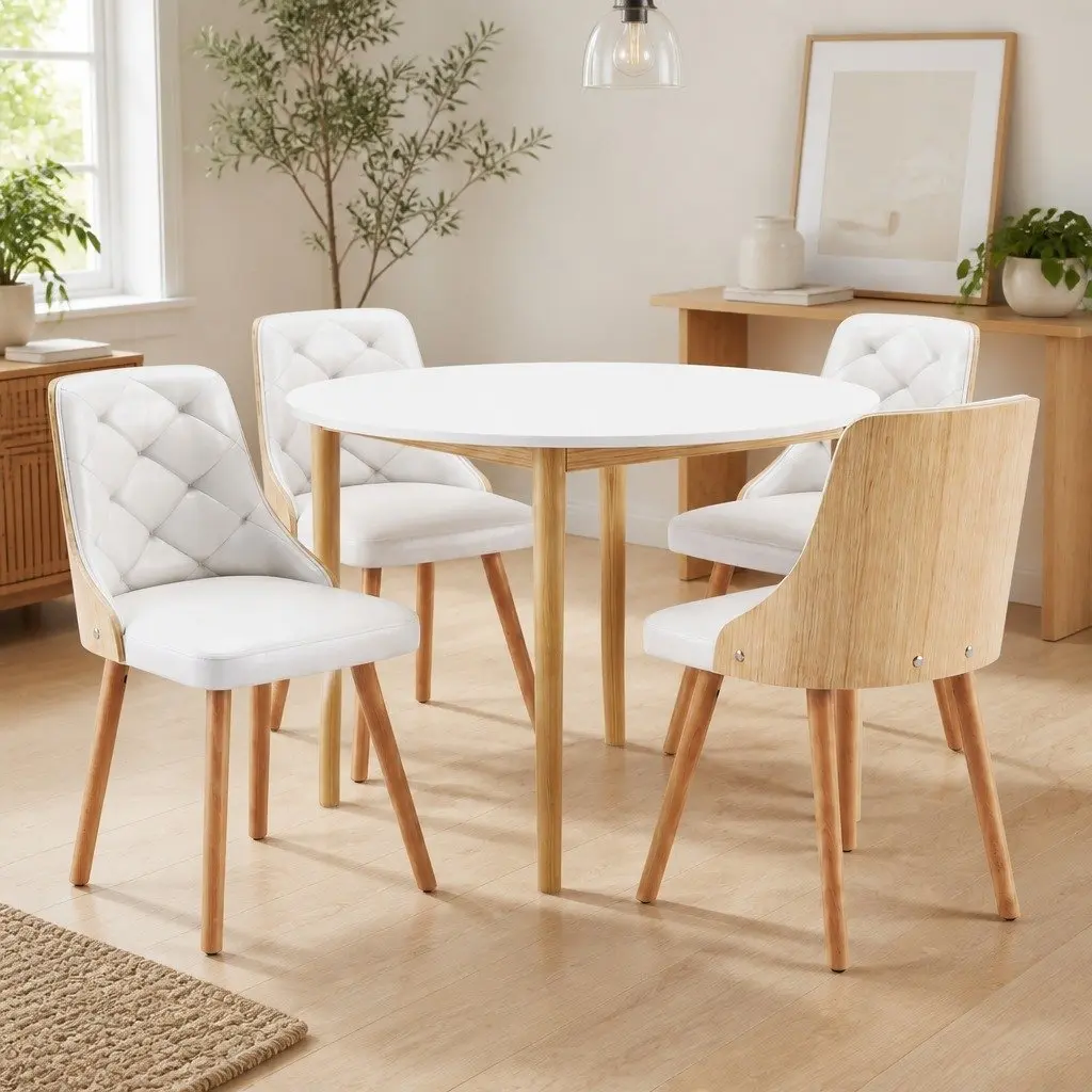 5-Piece Round Dining Table Set for 4 in White