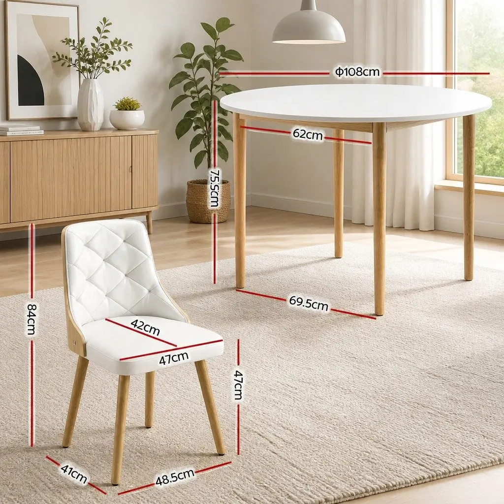 5-Piece Round Dining Table Set for 4 in White