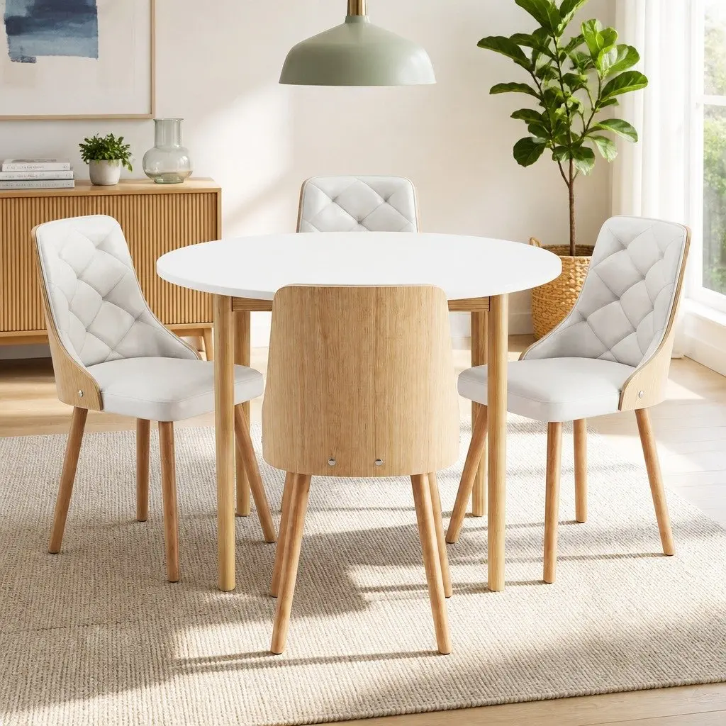 5-Piece Round Dining Table Set for 4 in White