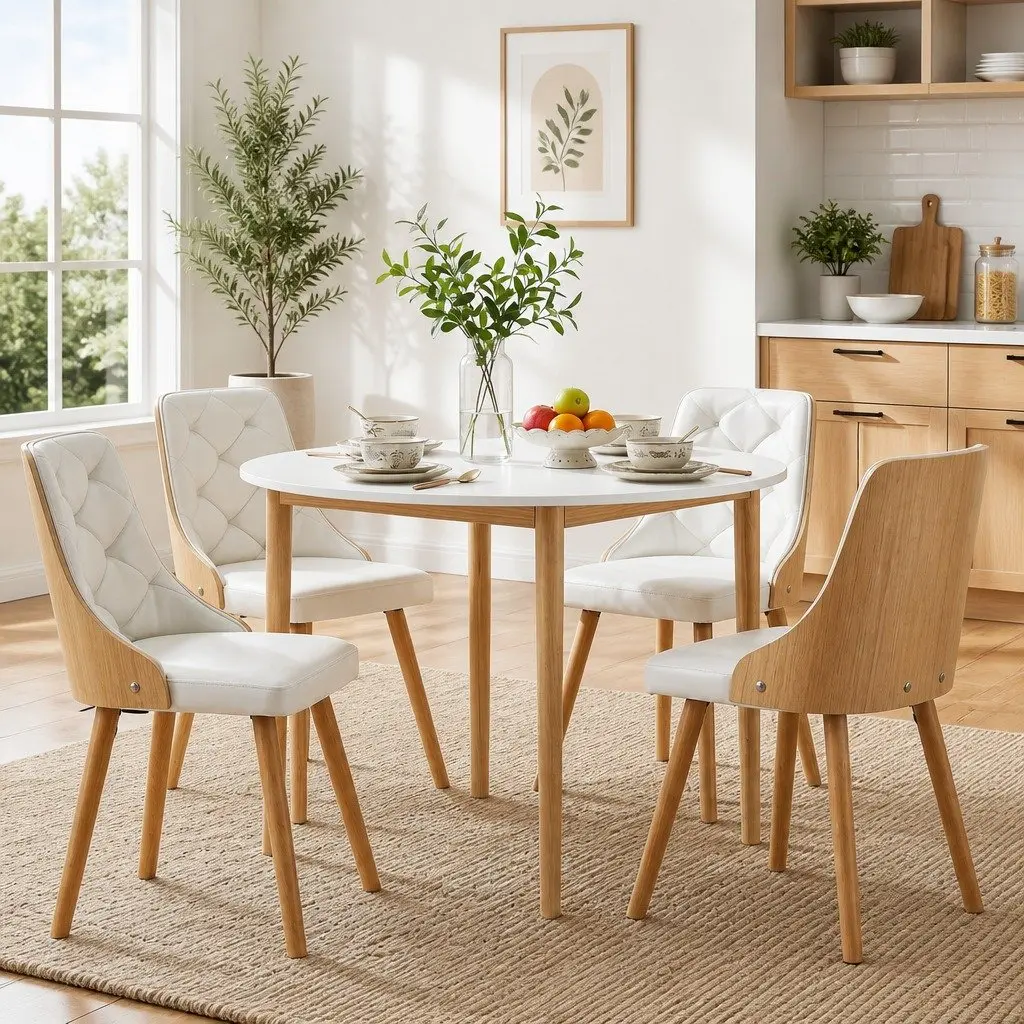 5-Piece Round Dining Table Set for 4 in White