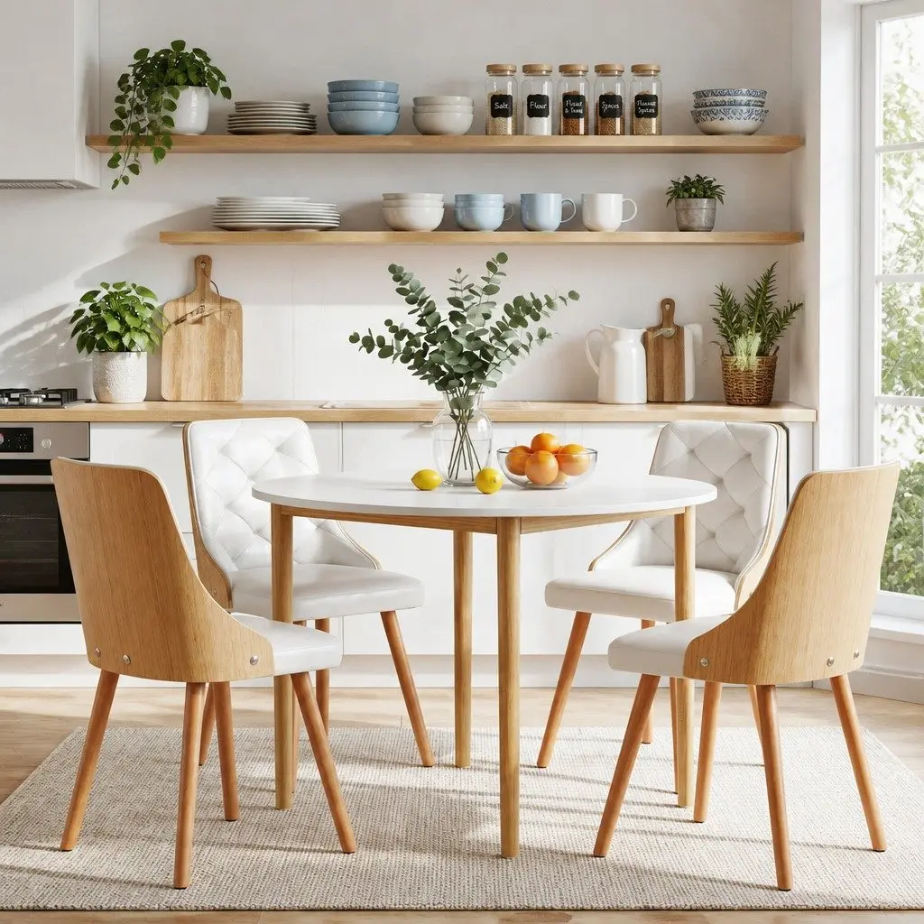 5-Piece Round Dining Table Set for 4 in White