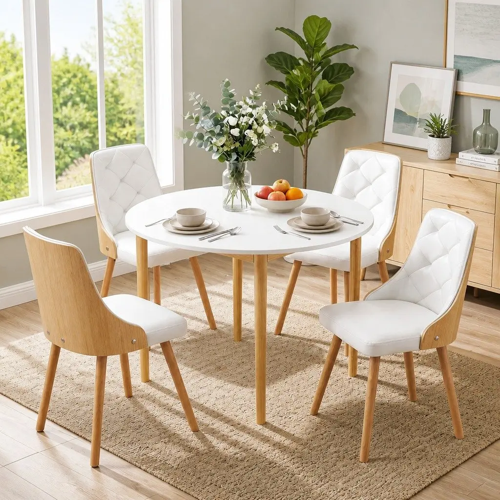 5-Piece Round Dining Table Set for 4 in White
