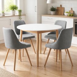 5-Piece Round Dining Table and Chair Set in White and Grey