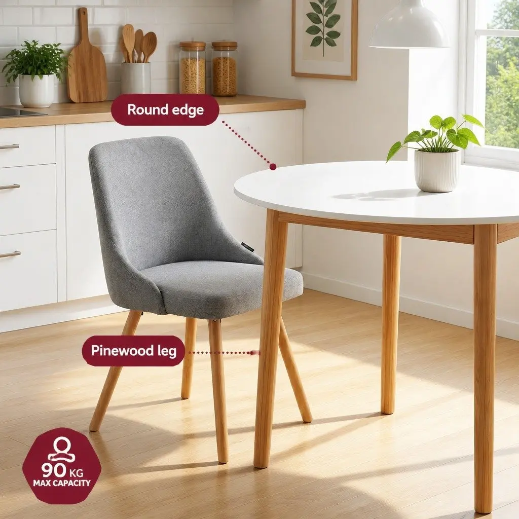 Round Dining Table and Chairs Set 5 Piece Compact Kitchen Furniture White Grey Wood