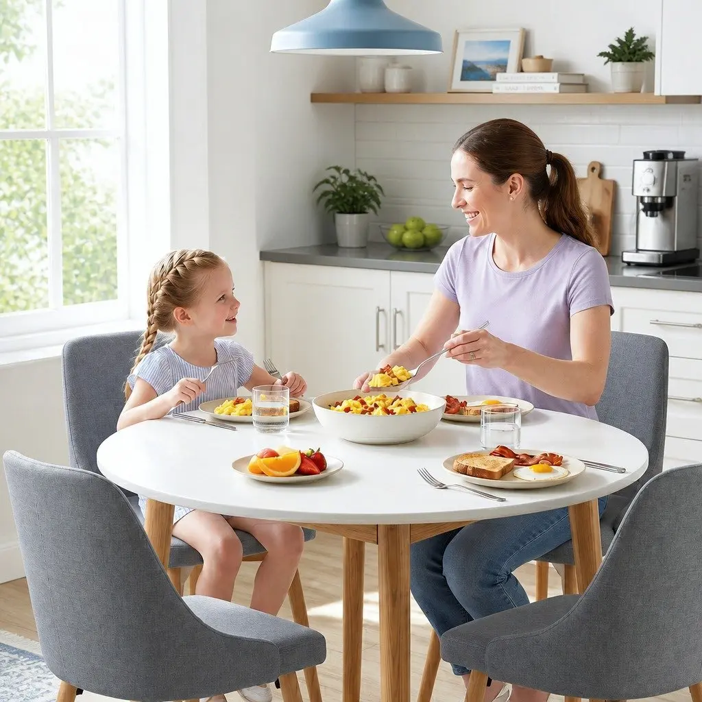 Round Dining Table and Chairs Set 5 Piece Compact Kitchen Furniture White Grey Wood
