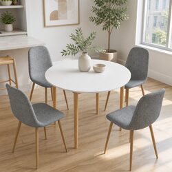 Round Dining Table and Chair Set for 4 in White and Grey